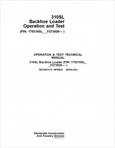 John Deere 310S Backhoe Loader Technical Manual (SN. F273920-)