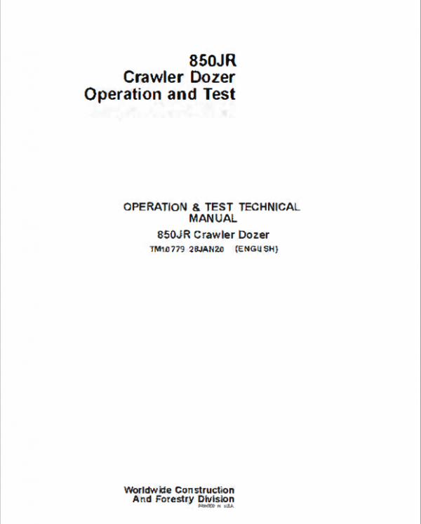 John Deere 850JR Crawler Dozer Service Manual