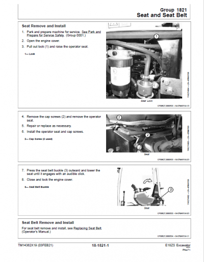 John Deere E18ZS Excavator Repair Technical Manual (SN. D016000 - )