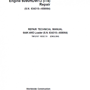 John Deere 644K 4WD Engine 6090HDW13 (iT4) Loader Service Manual (S.N 634315 - 658064)