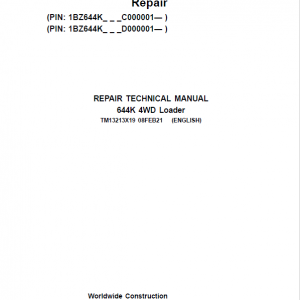John Deere 644K 4WD Loader Service Manual (S.N. after C000001 & D000001 - )