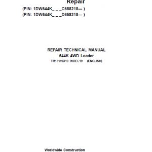 John Deere 644K 4WD Loader Service Manual (S.N. after C658218 & D658218 - )