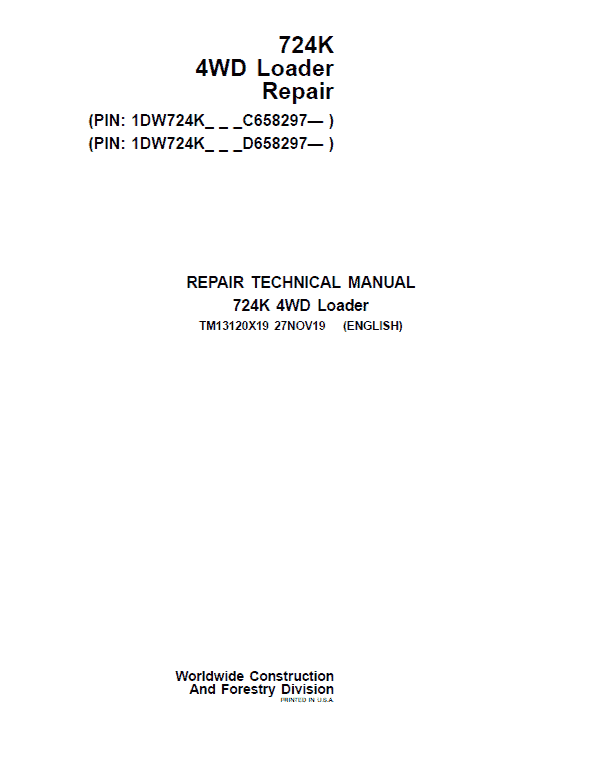 John Deere 724K 4WD Loader Service Manual (S.N. after C658297 & D658297 – )