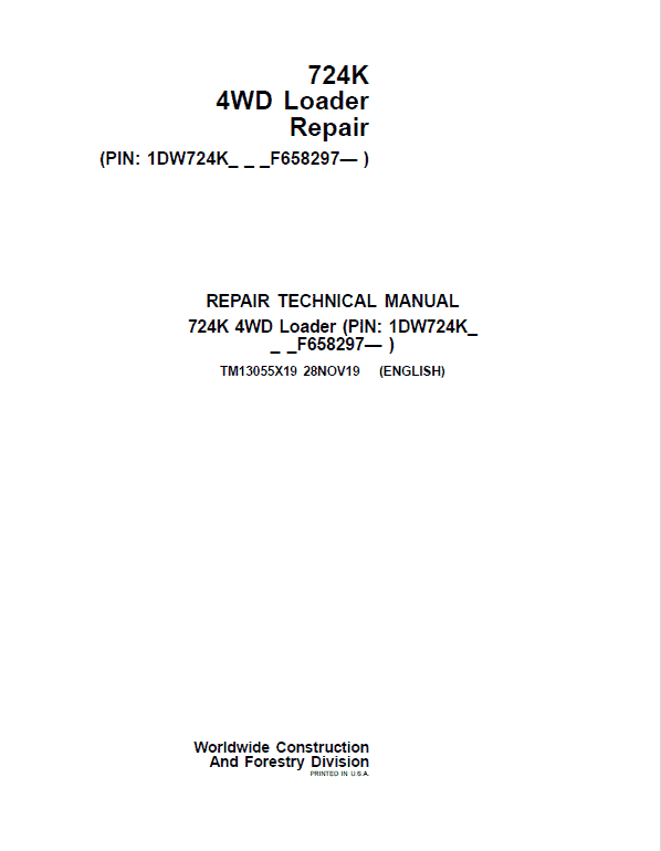 John Deere 724K 4WD Loader Service Manual (S.N. after F658297 - )