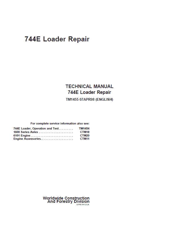 John Deere 744E Loader Repair Service Manual