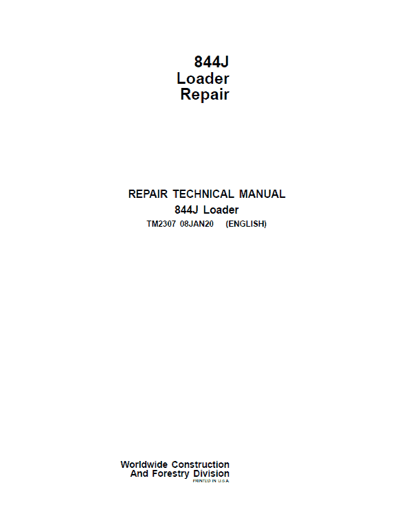 John Deere 844J Loader Repair Service Manual