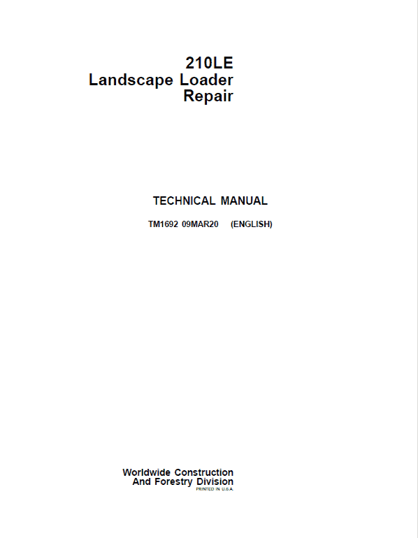 John Deere 210LE Landscape Loader Service Manual