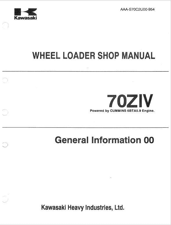 Kawasaki 70ZIV Wheel Loader Service Manual