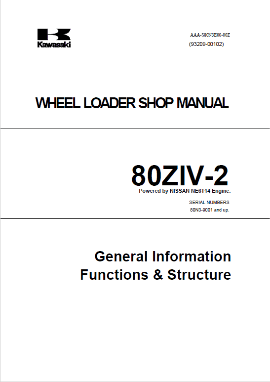 Kawasaki 80ZIV-2 Wheel Loader Repair Service Manual
