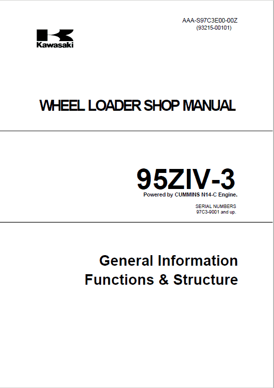 Kawasaki 95ZIV-3 Wheel Loader Repair Service Manual