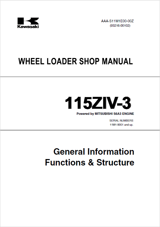 Kawasaki 115ZIV-3 Wheel Loader Repair Service Manual
