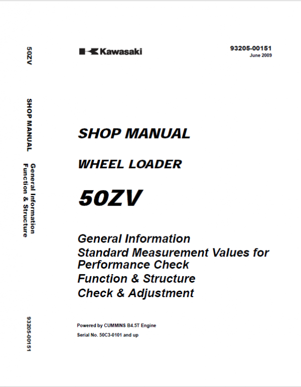Kawasaki 50ZV Wheel Loader Repair Service Manual