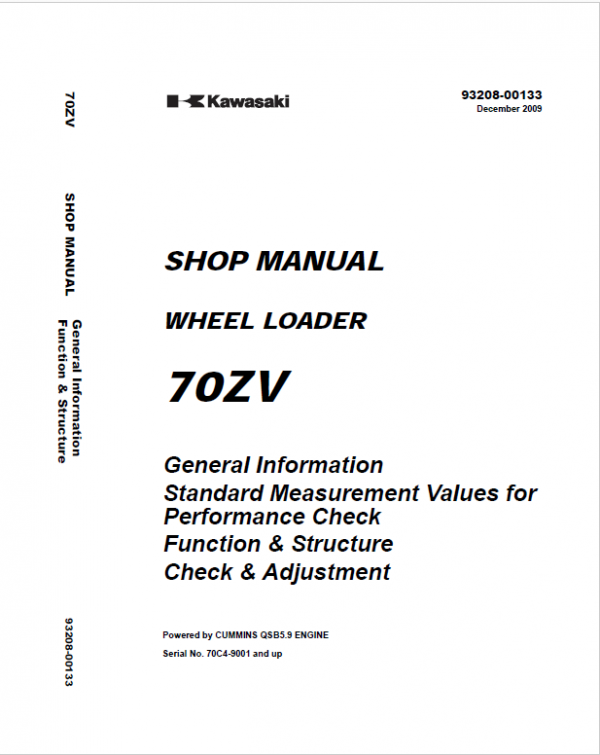 Kawasaki 70ZV Wheel Loader Repair Service Manual