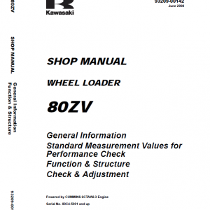 Kawasaki 80ZV Wheel Loader Repair Service Manual
