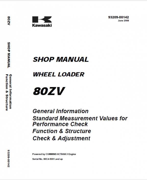 Kawasaki 80ZV Wheel Loader Repair Service Manual