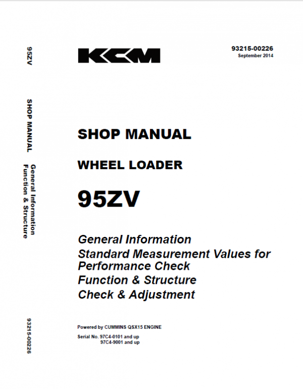 Kawasaki 95ZV Wheel Loader Repair Service Manual