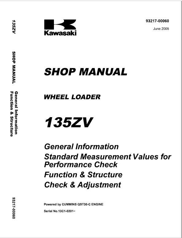 Kawasaki 135ZV Wheel Loader Repair Service Manual