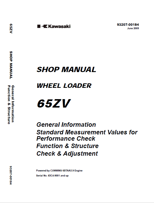 Kawasaki 65ZV, 65TMV Wheel Loader Repair Service Manual