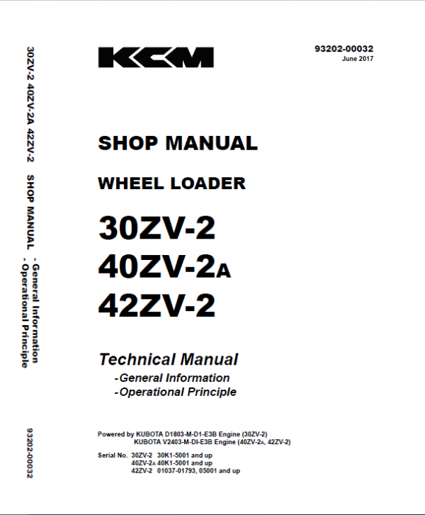 Kawasaki 30ZV-2, 40ZV2A, 42ZV-2 Wheel Loader Service Manual
