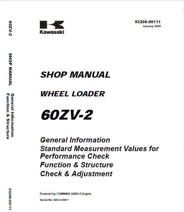 Kawasaki 65ZV-2, 65TMV-2 Wheel Loader Service Manual