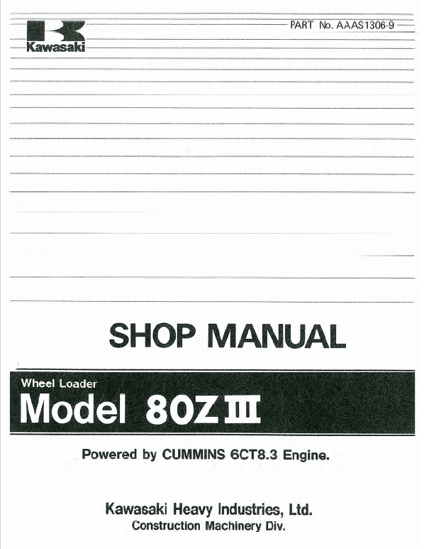 Kawasaki 80ZIII Wheel Loader Service Manual