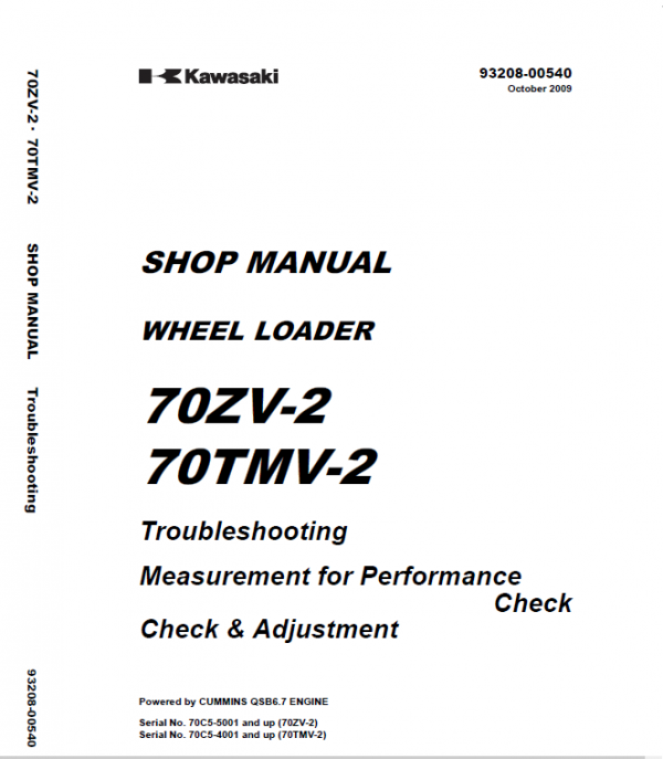 Kawasaki 70ZV-2, 70TMV-2 Wheel Loader Service Manual