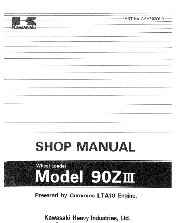 Kawasaki 90ZIII Wheel Loader Service Manual