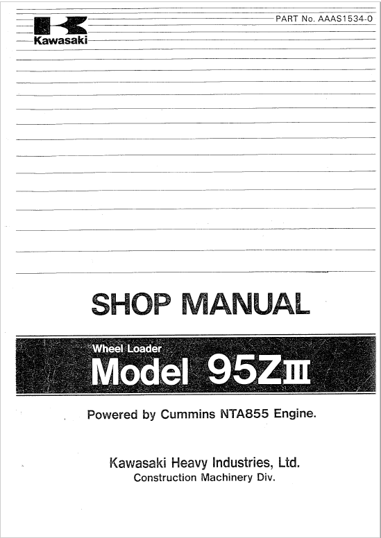 Kawasaki 95ZIIII Wheel Loader Service Manual