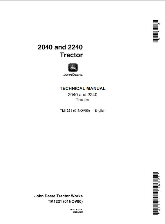 John Deere 2040, 2240 Tractors Repair Service Manual