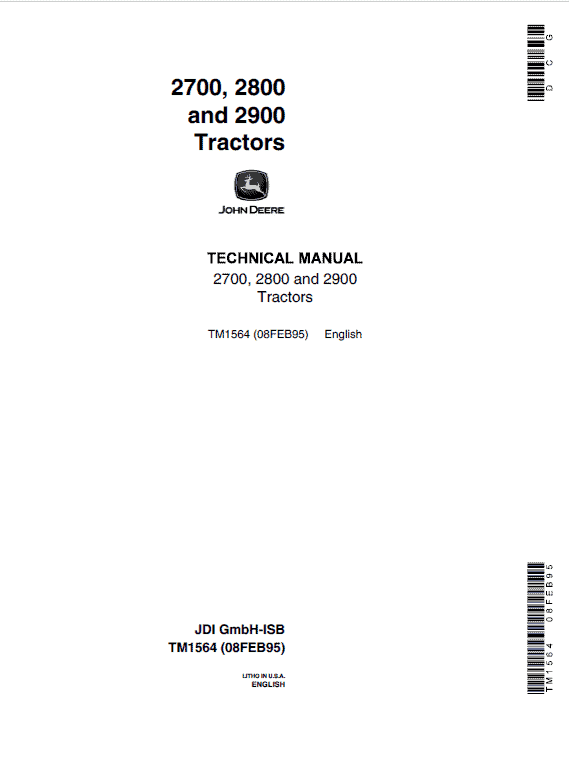 John Deere 2700, 2800, 2900 Tractors Repair Service Manual