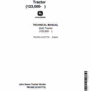 John Deere 3020 Row-Crop Tractor Technical Service Manual (SN. from 123000 -)