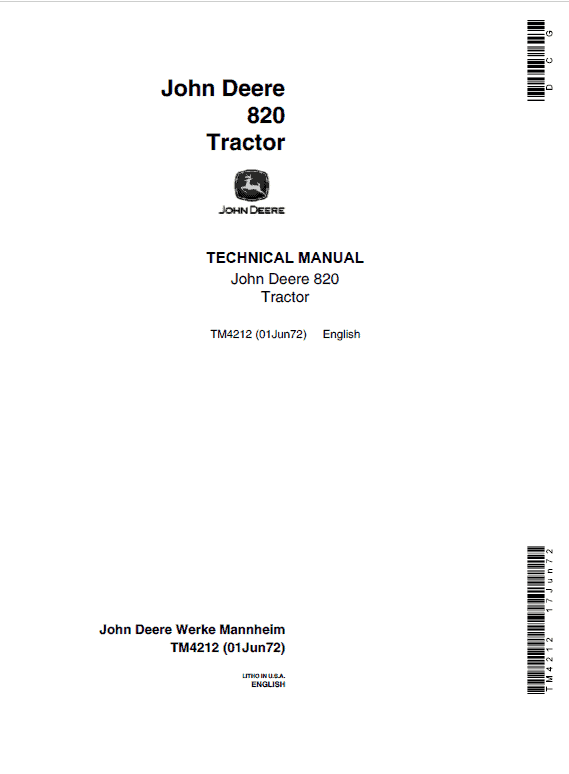 John Deere 820 Tractor Repair Service Manual (S.N after 37000 -)