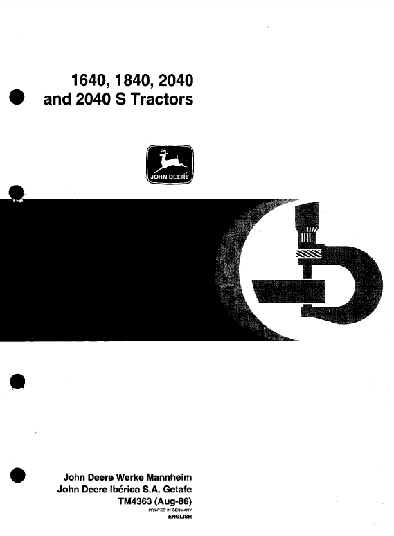 John Deere 1640, 1840, 2040, 2040S Tractors Service Manual