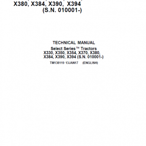 John Deere X330, X350, X354, X370, X380, X384, X390, X394 Riding Lawn Tractor Manual