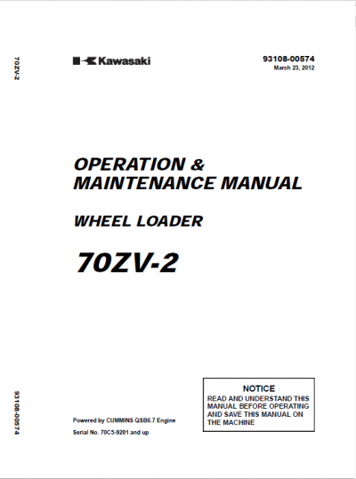 Kawasaki 70ZV-2, 70TMV-2 Wheel Loader Service Manual