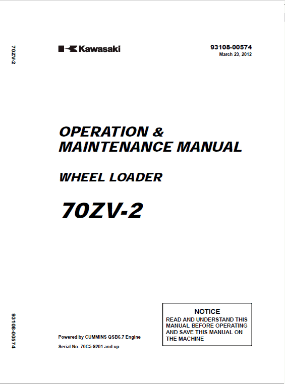 KAWASAKI 70Z-II Wheel Loader Repair Shop Service Manual book 70z2 overhaul guide 