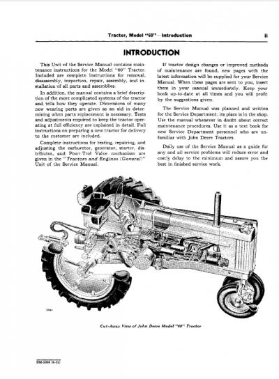 John Deere 60, 620, 630 (60 Series) Tractors Technical Manual