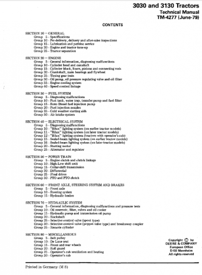 John Deere 3030, 3130 Tractors Repair Service Manual