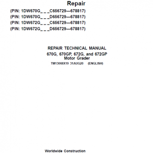 John Deere 670G, 670GP, 672G, 672GP Grader Service Manual (S.N 656729 -678817)