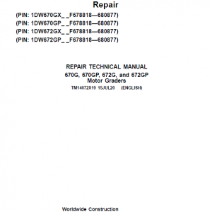 John Deere 670G, 670GP, 672G, 672GP Grader Service Manual (S.N F680878 - F680877 )