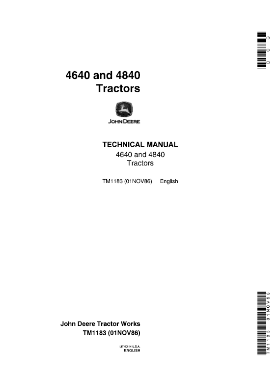 John Deere 4640, 4840 Tractors Repair Service Manual