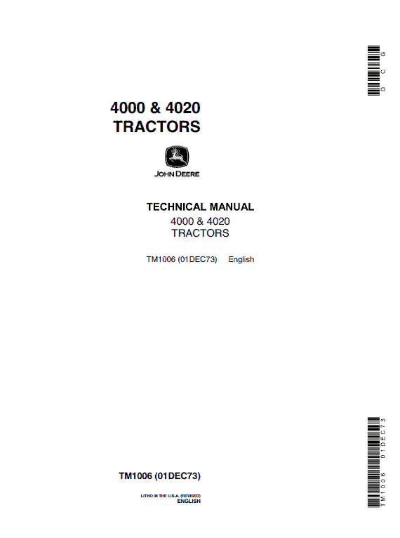John Deere 4000, 4010, 4020 Tractors Repair Service Manual