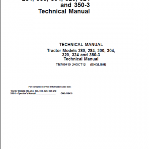 John Deere Tractors 280, 284, 300, 304, 320, 324 Repair Service Manual