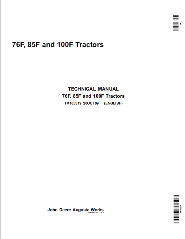 John Deere 76F, 85F, 100F Tractors Repair Service Manual