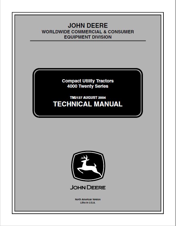 John Deere 4120, 4320, 4520, 4720 Compact Utility Tractors Service Manual (Without Cab)