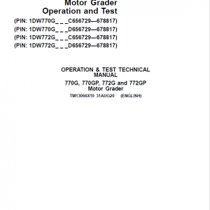 John Deere 770G, 770GP, 772G, 772GP Grader Service Manual (S.N 656729 -678817)