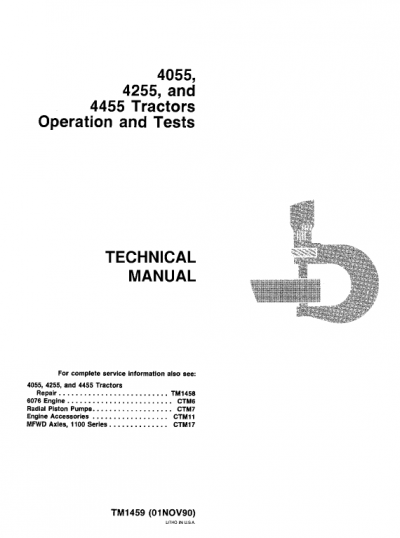 John Deere 4055, 4255, 4455 Tractors Repair Technical Manual