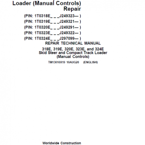 John Deere 319E, 323E SkidSteer Loader Service Manual (Manual Controls - SN after J249321)