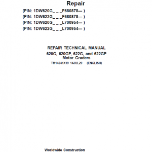 John Deere 620G, 620GP, 622G, 622GP Grader Service Manual (S.N F680878 & L700954 - )