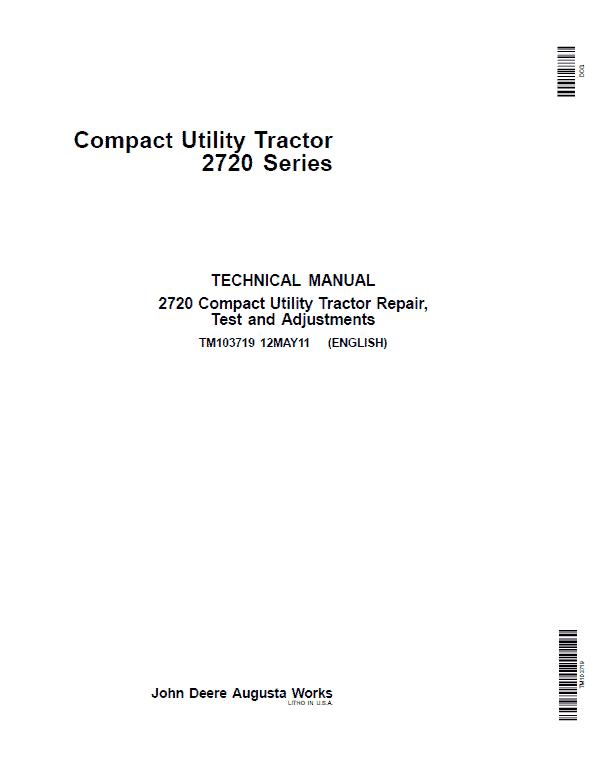 John Deere 2720 Compact Utility Tractor Repair Service Manual (S.N 106005-)